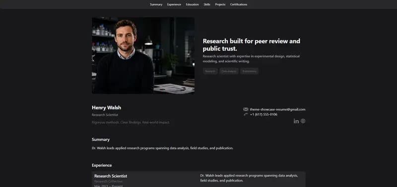 Resume — Graphite theme preview
