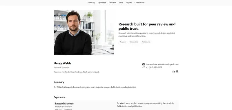 Resume — Mono theme preview