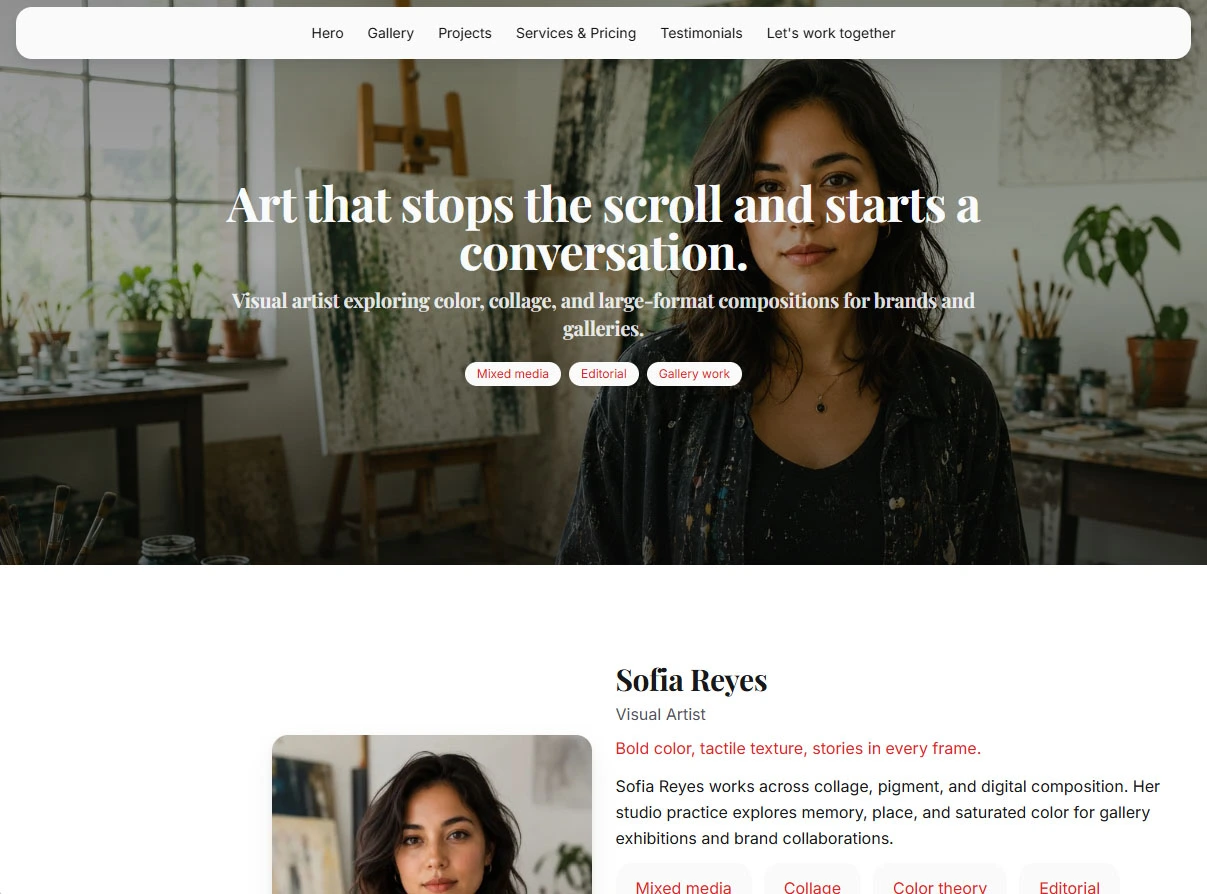 Example Portura portfolio with projects, skills, and contact sections